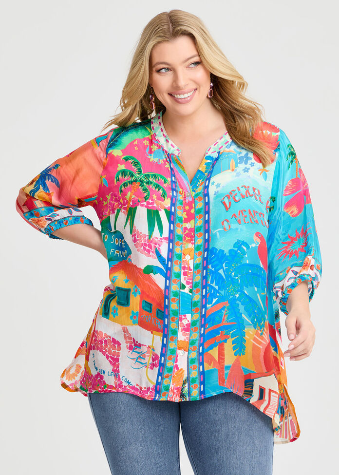 Natural Tropicana Button Top, , hi-res