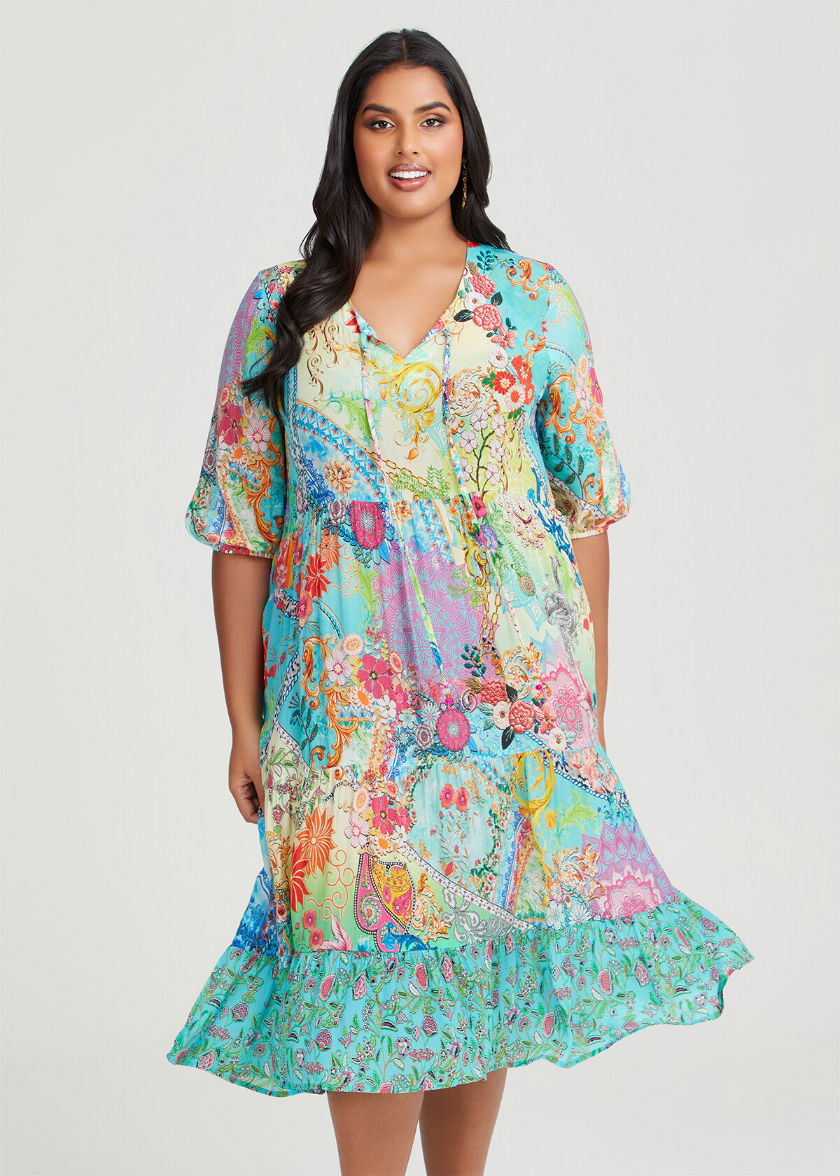 Shop Plus Size Natural Amalfi Boho Dress in Multi Sizes 12 30
