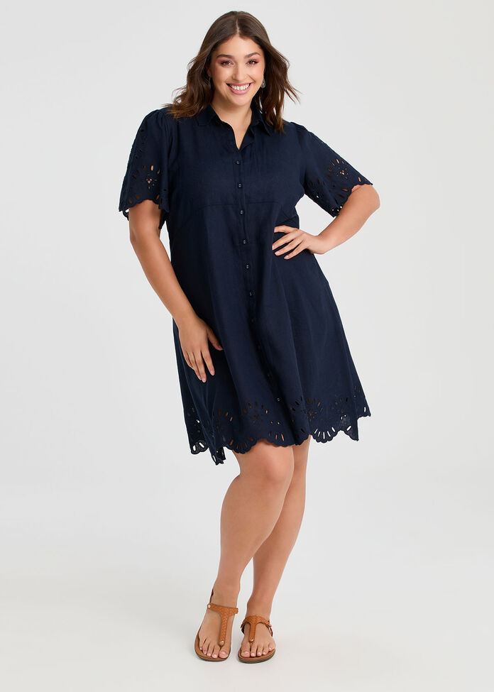 Linen Blend Broderie Dress, , hi-res