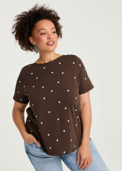 Plus Size Cotton Spot Boat Neck Top