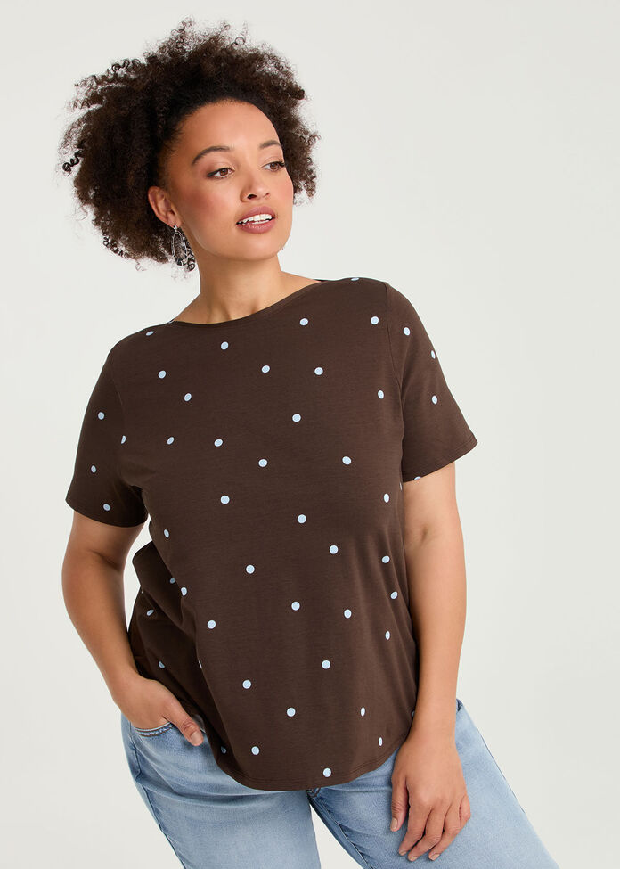 Cotton Spot Boat Neck Top, , hi-res