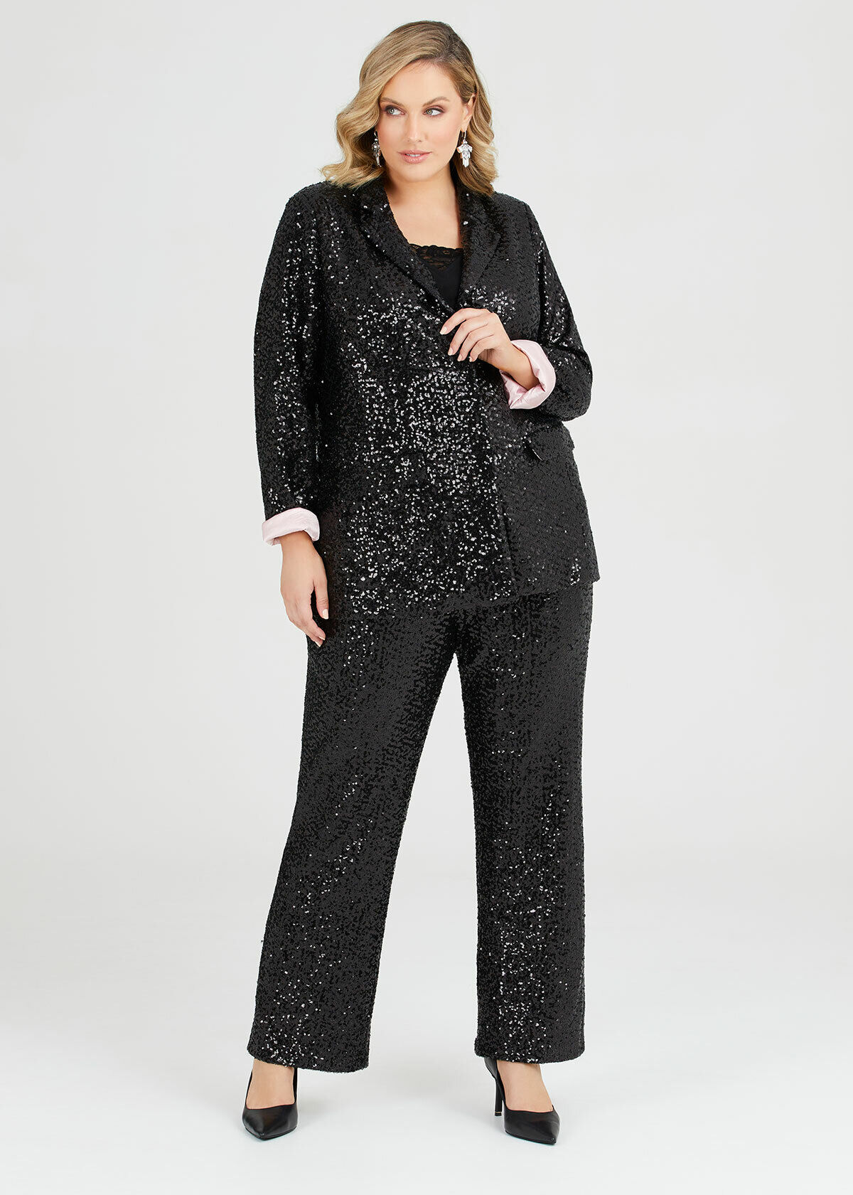 Shop Plus Size Sparkle Sequin Jacket in Black Taking Shape UK