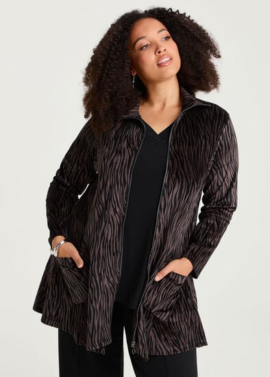 Plus Size Zip Velour Knit Jacket