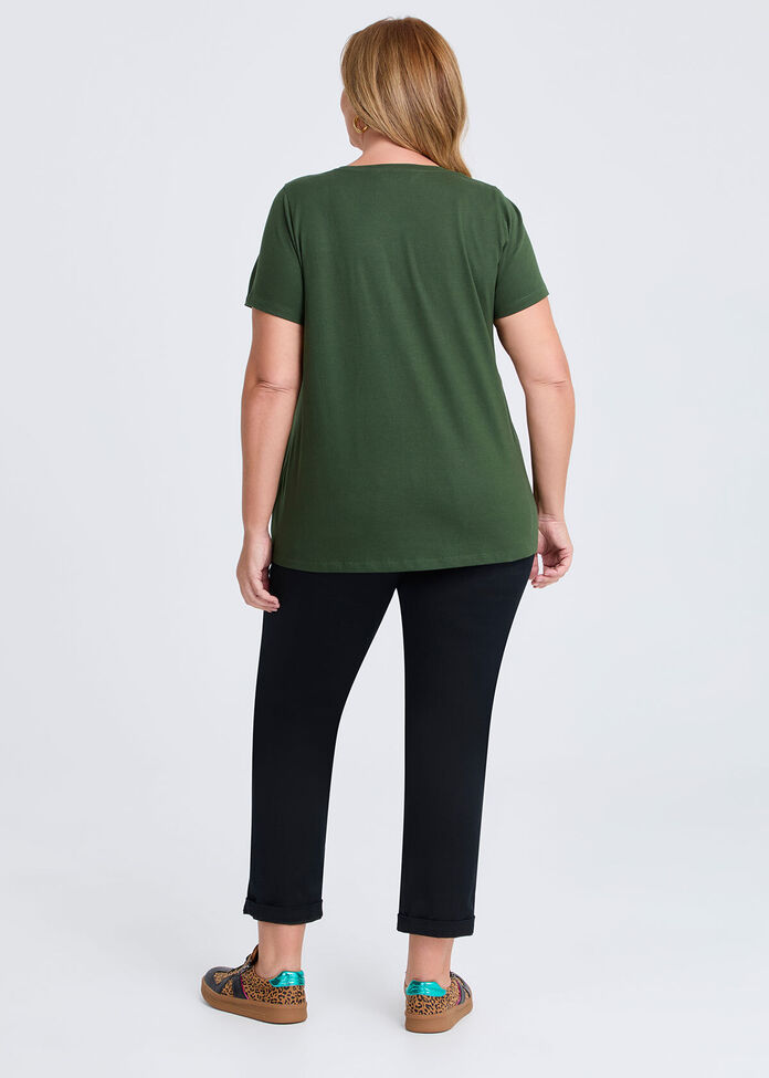 Cotton Face Embroidery T-shirt, , hi-res