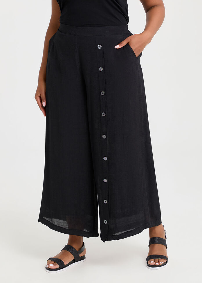 Natural Buttoned Wide Leg Pant, , hi-res