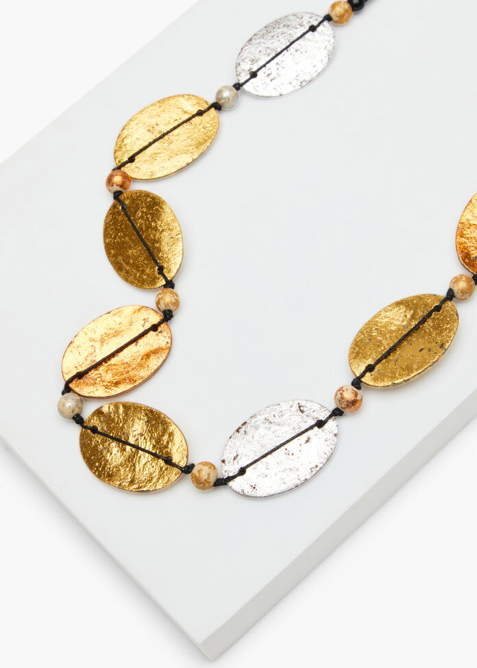 Long Metallic Oval Necklace, , hi-res