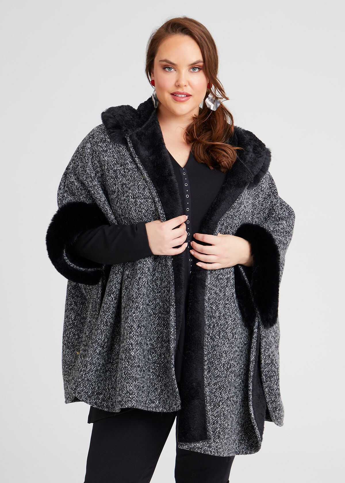 Fur trimmed 2024 hooded cape