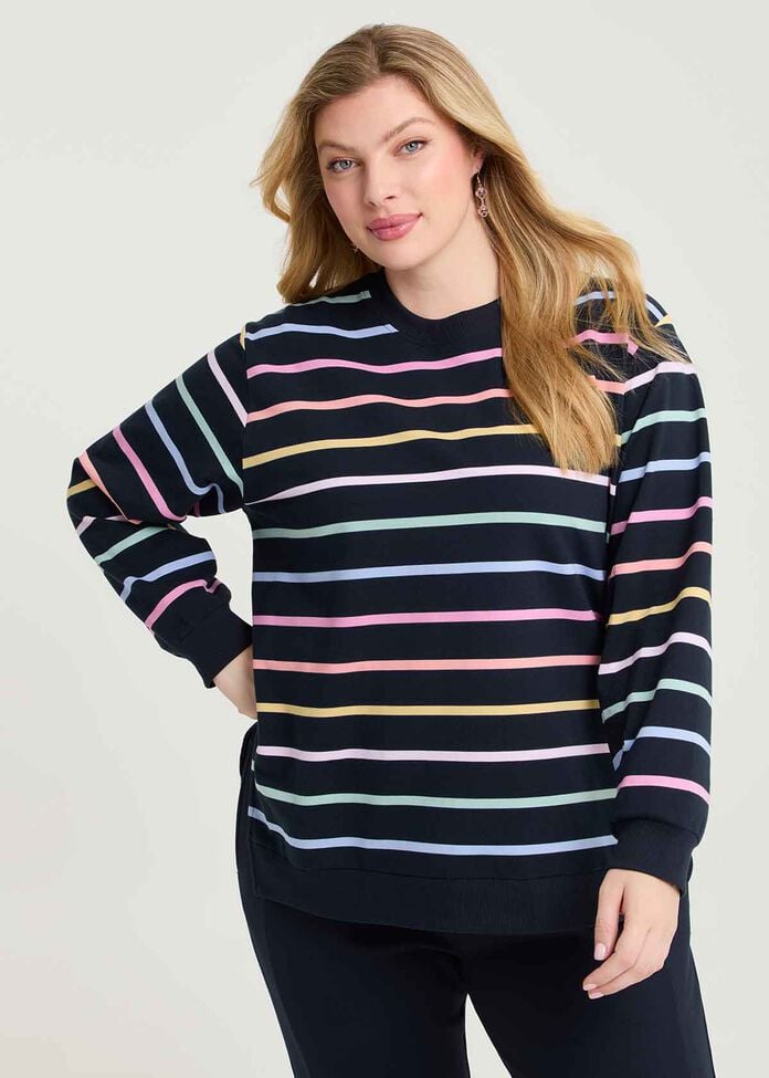 Cotton Multi Stripe Sweatshirt, , hi-res