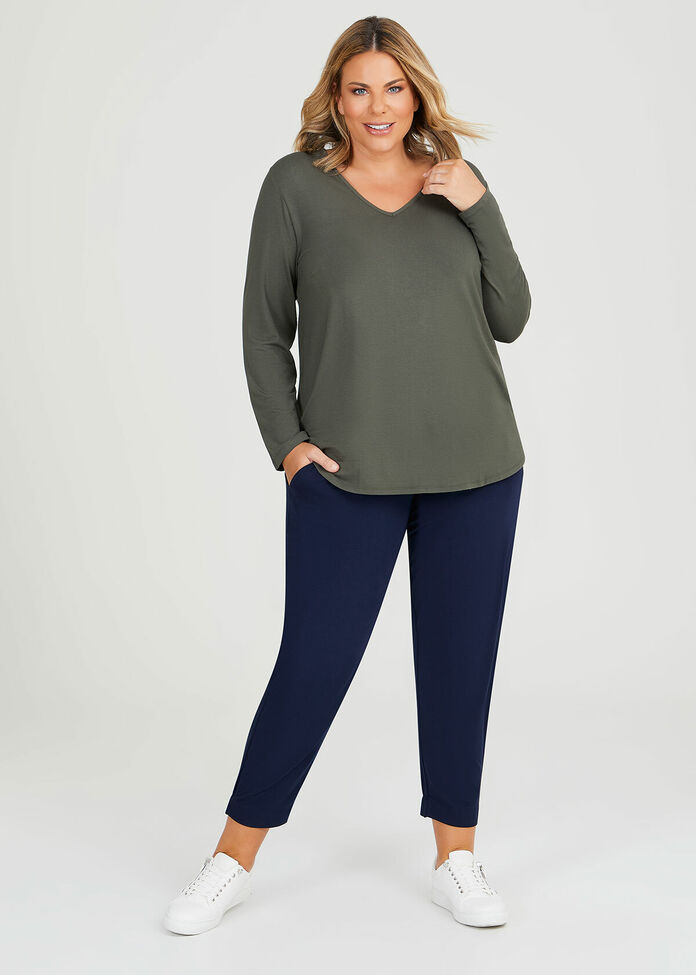 Natural Everyday V-neck Long Sleeve Top, , hi-res
