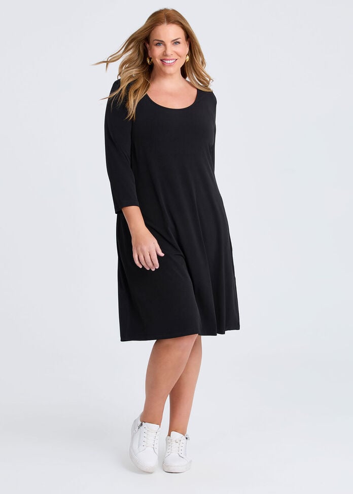 Shop Plus Size Luna Ultimate 3/4 Sleeve Dress, Black Taking Shape AU