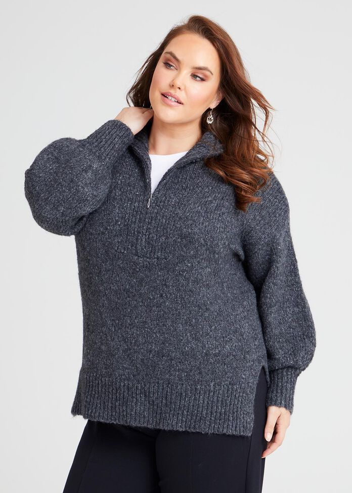 Half Zipper Cozy Knit Jumper, , hi-res