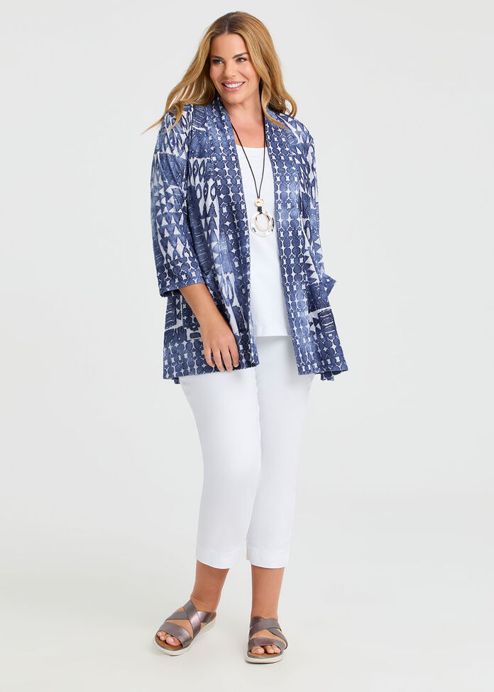 Aztec Burnout Cardigan, BLUE INDIGO PRINT, hi-res
