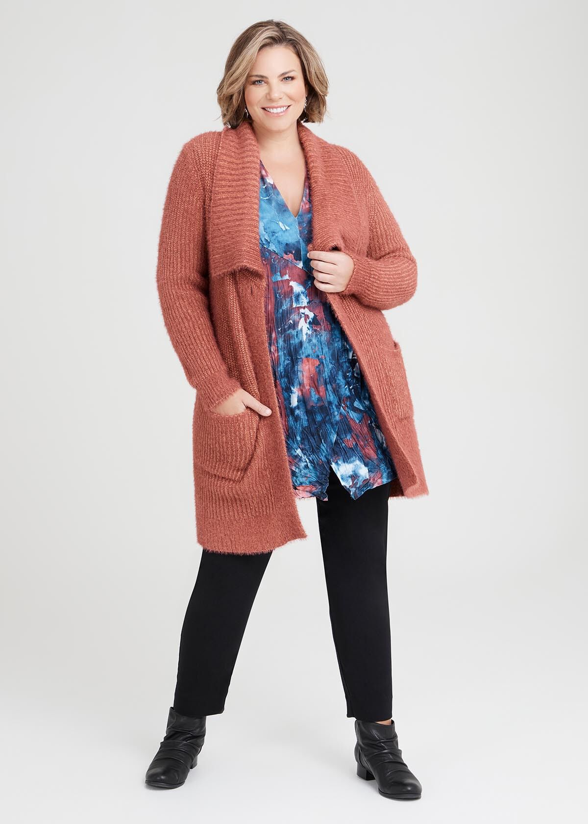 Shop Plus Size Shawl Collar Fluffy Cardigan in Orange Taking Shape AU