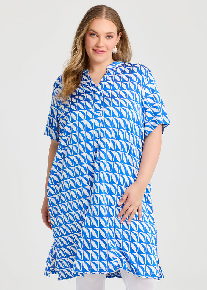 Jade Abstract Print Dress, BLUE/WHITE, hi-res