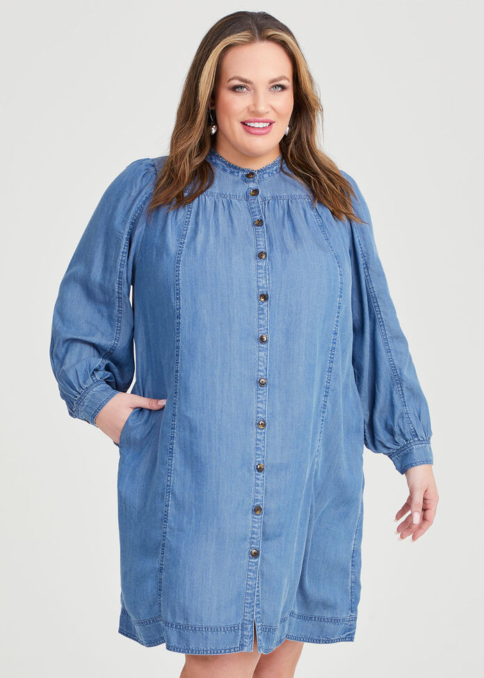 Chambray Button Thru Dress, , hi-res