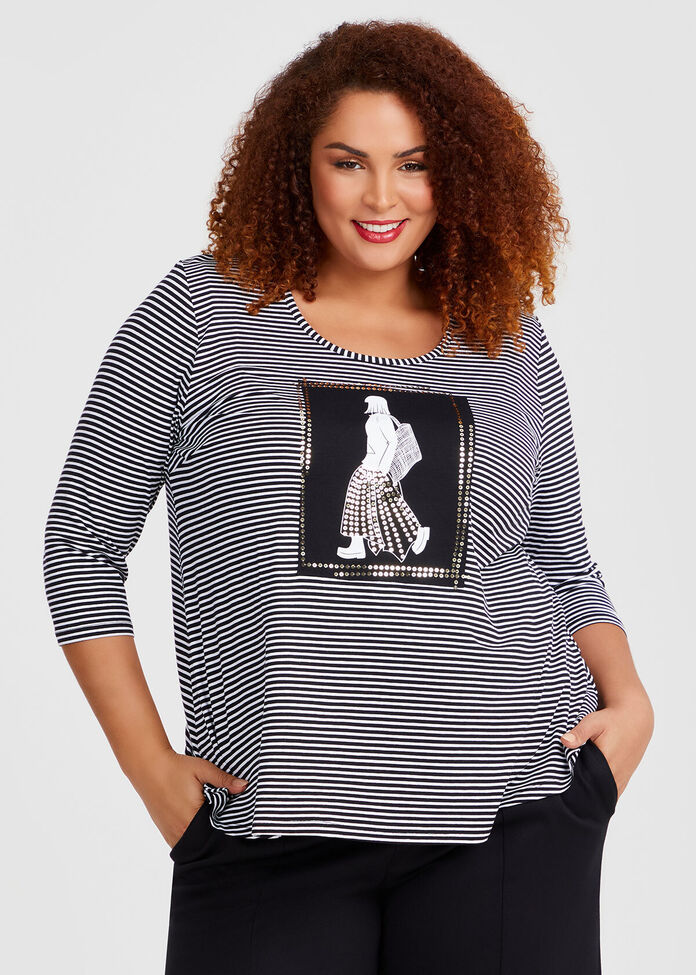 Elodie Stripe Exposed Seam Split Hem Long Sleeve Knit Top main image 0