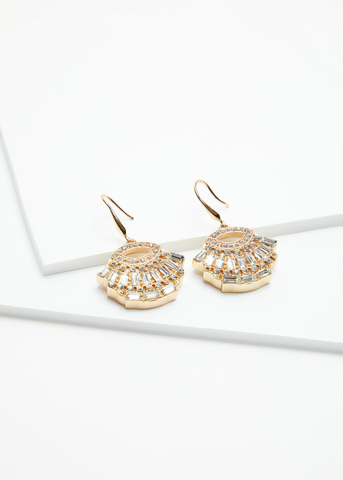 Gold Deco Crystal Earrings, , hi-res