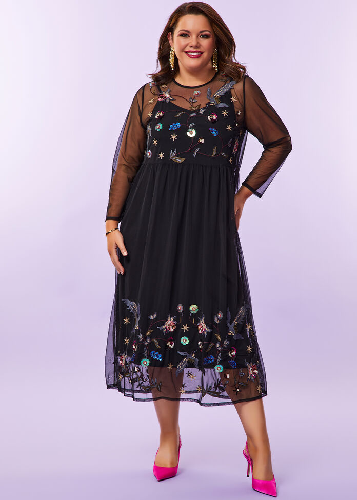 Embroidered Mesh Dazzle Dress, , hi-res