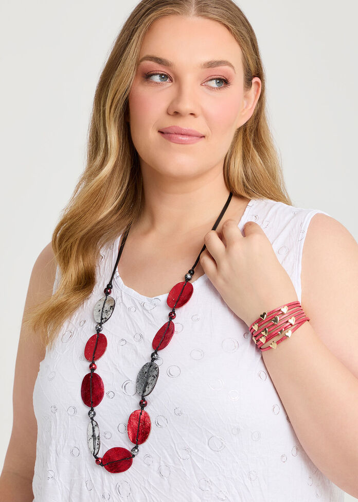 Long Metallic Oval Necklace, , hi-res