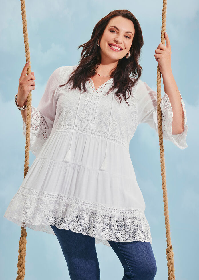 Natural Lace Detail Tunic, , hi-res