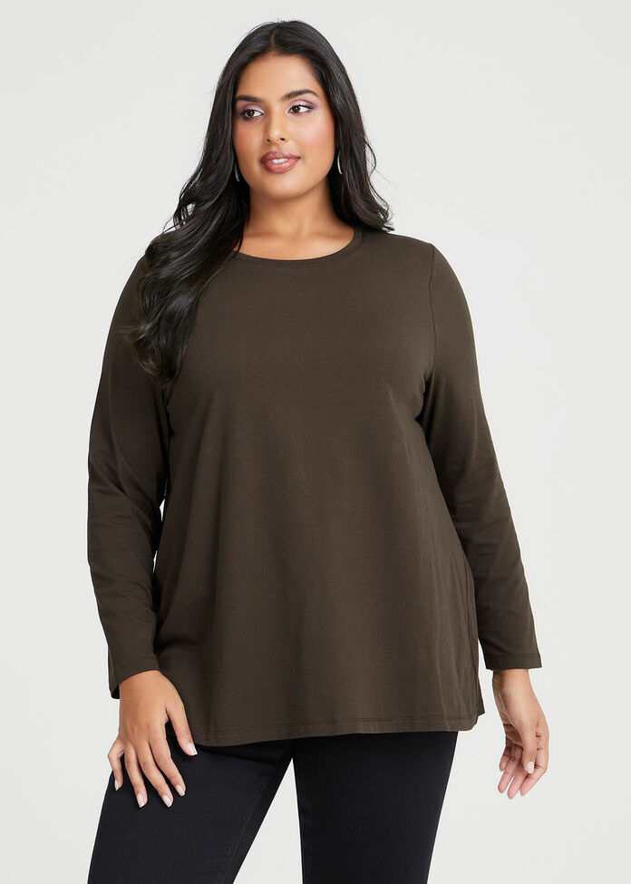 Shop Plus Size Organic Long Sleeve Basic Top in Brown | Taking Shape AU