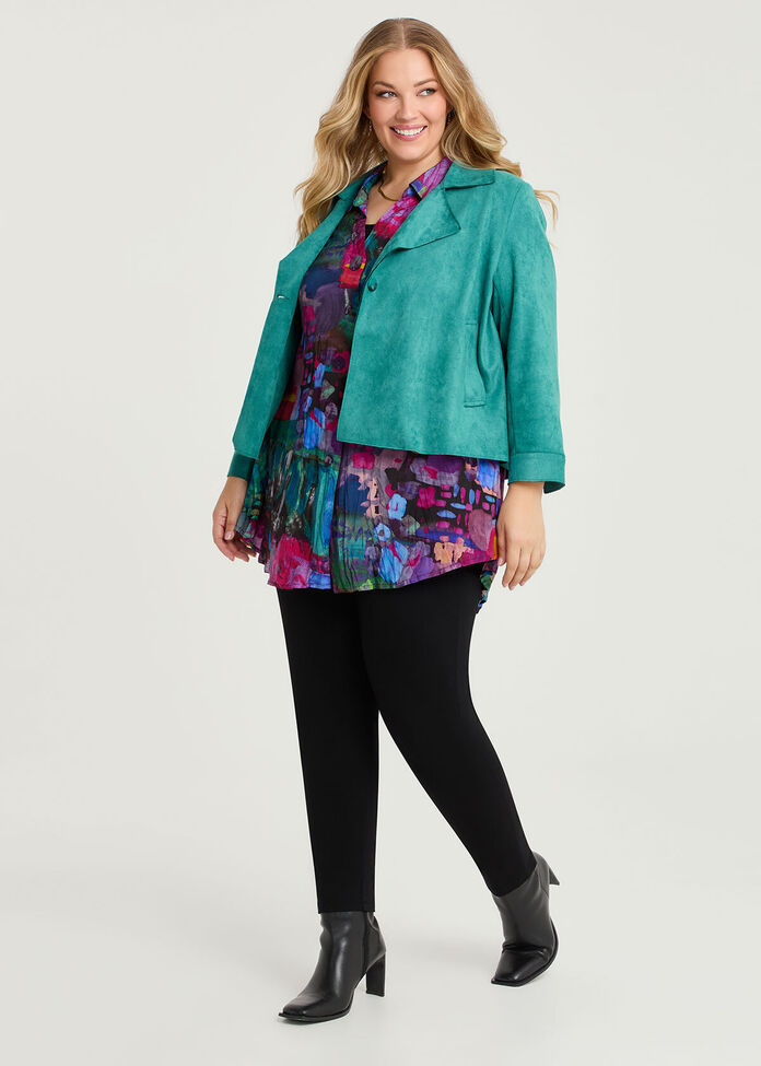 Faux Suede Crop Swing Jacket, , hi-res