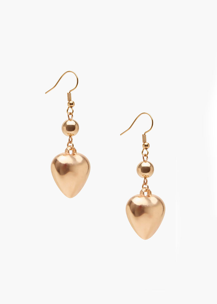 Shiny Heart Earrings, , hi-res