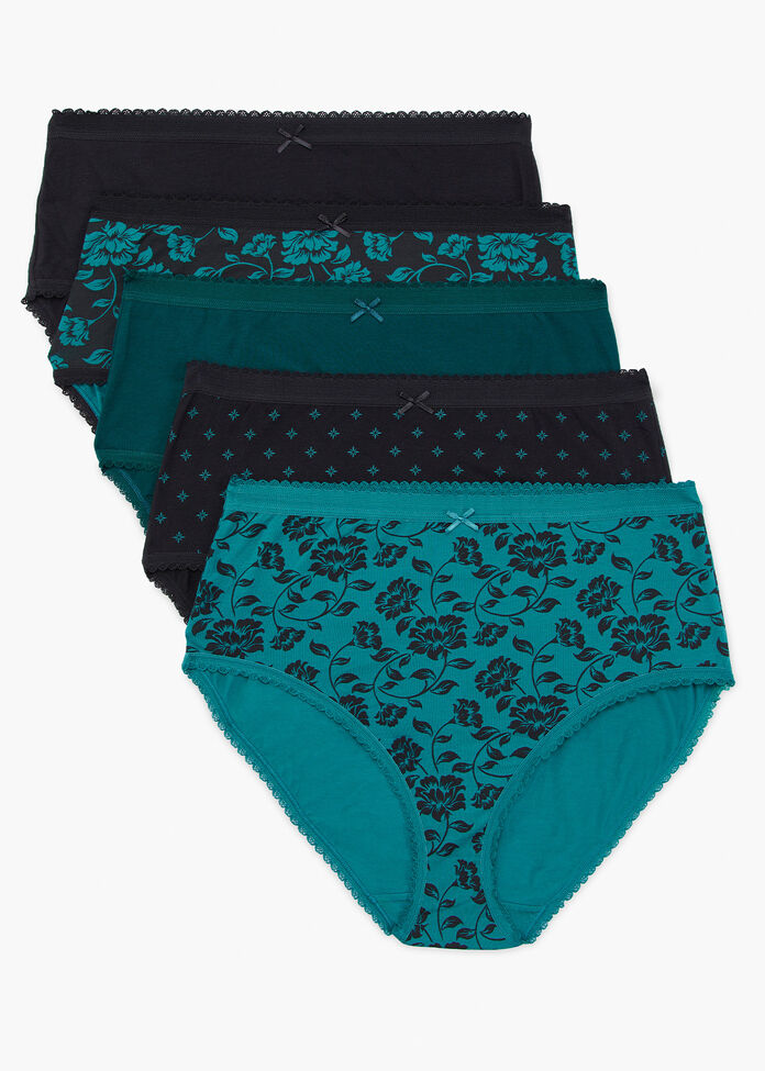 5Pk Cotton Teal Floral Briefs, , hi-res