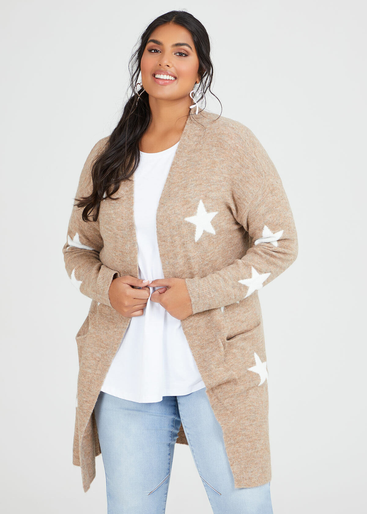 Shop Cosy Star Knit Cardigan in Brown 