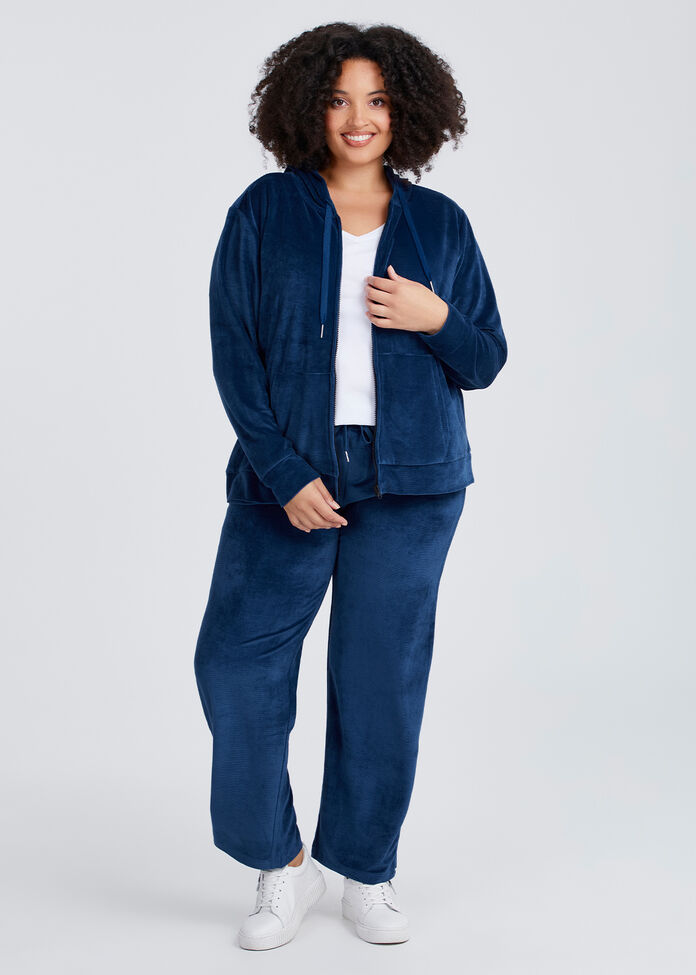 Velour Hooded Zip Through Jacket, , hi-res