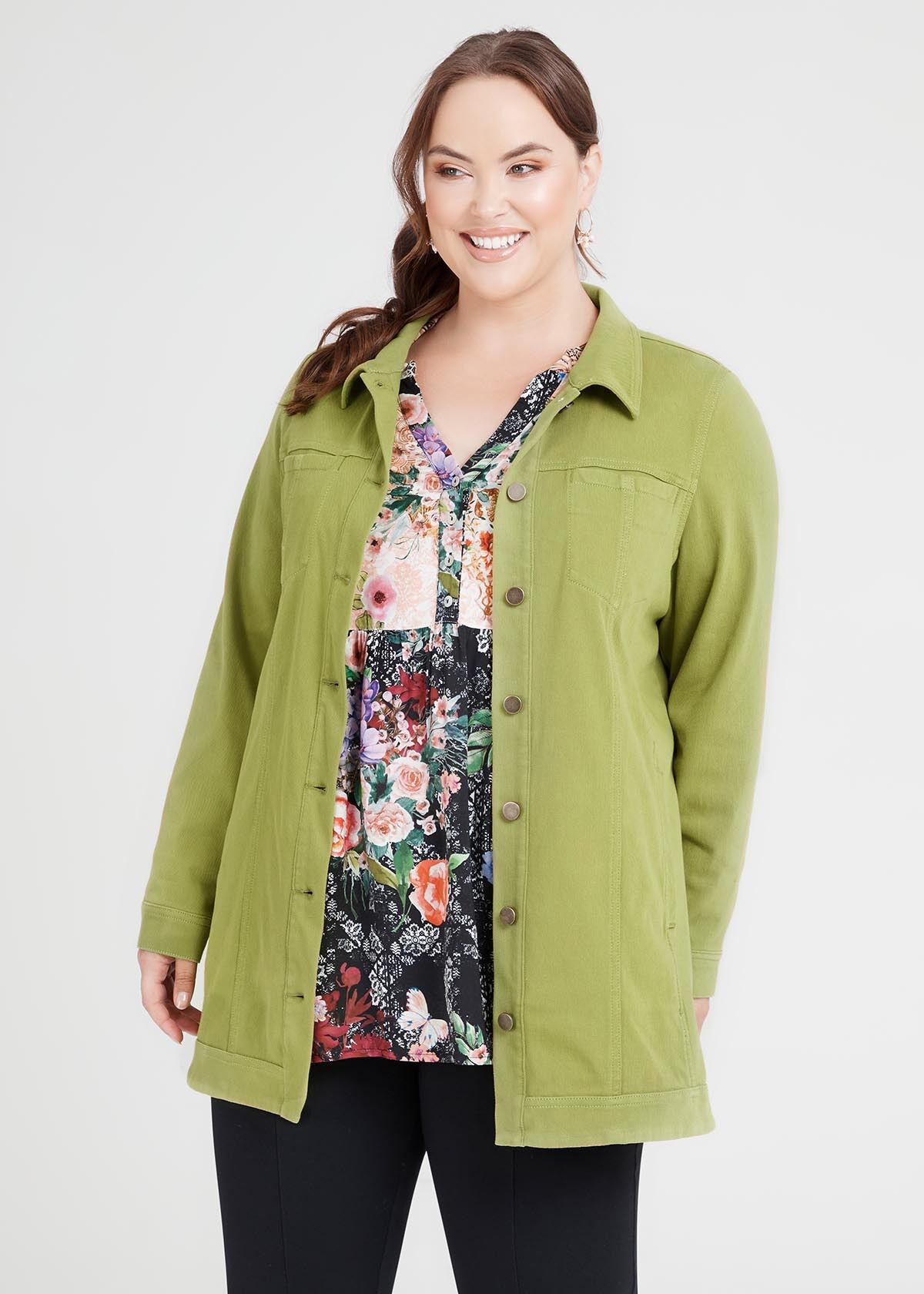 Best Friend Long Denim Jacket in Green 
