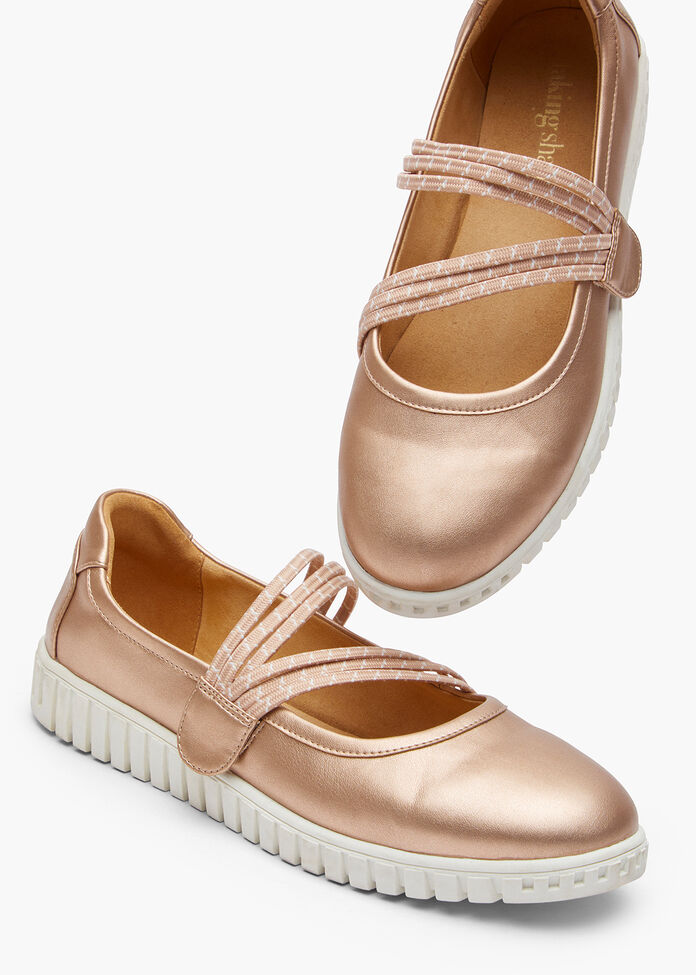 Shop Gold Elastic Flex Mary Jane | Comfortable Shoes | Taking Shape NZ