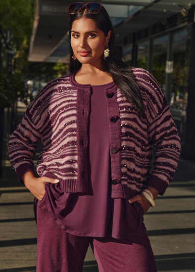 Plus Size Ombre Stripe Button Cardigan