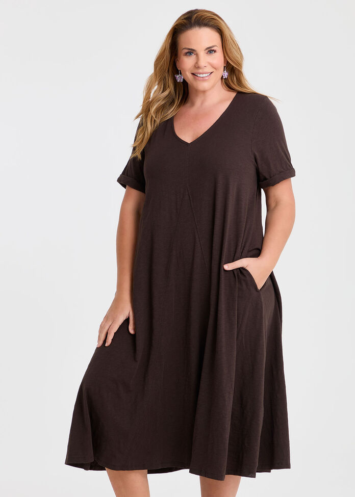 Cotton V-neck Swing Dress, , hi-res