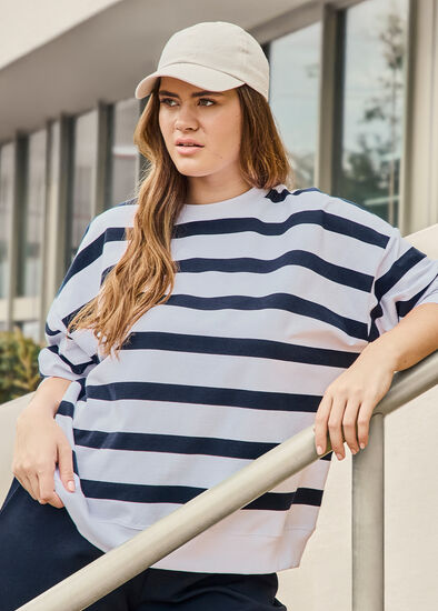 Plus Size Cotton Linear Stripe Sweatshirt