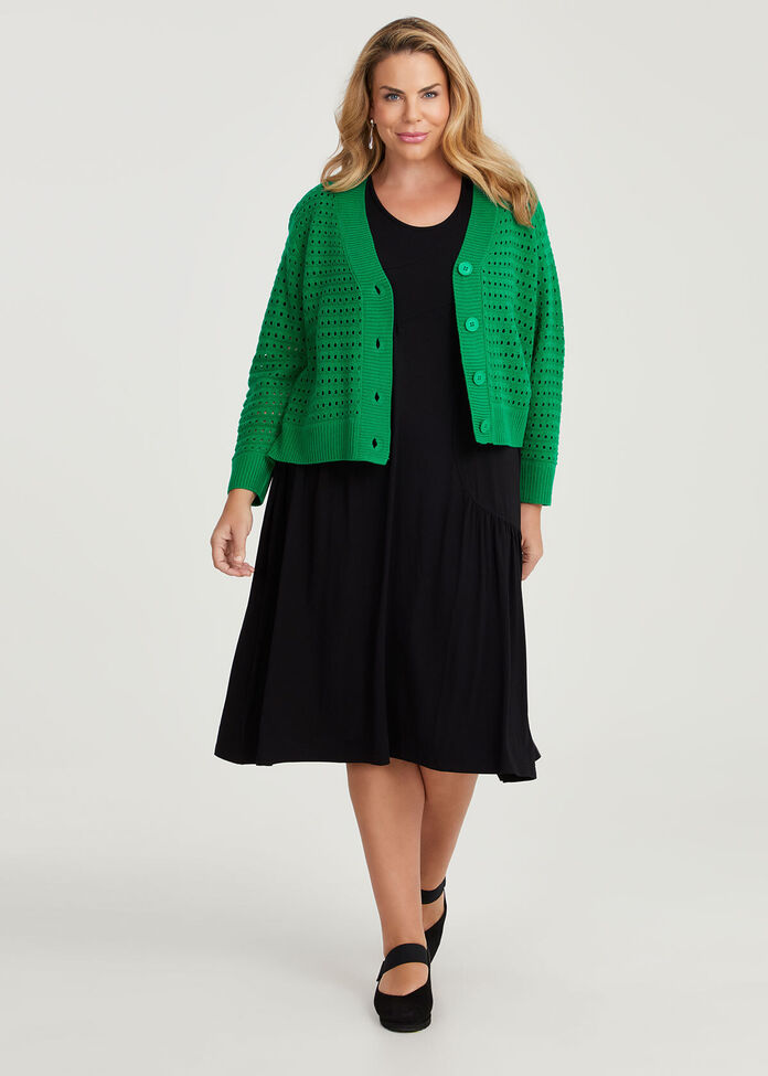 Pointelle Crop Knit Cardigan, , hi-res