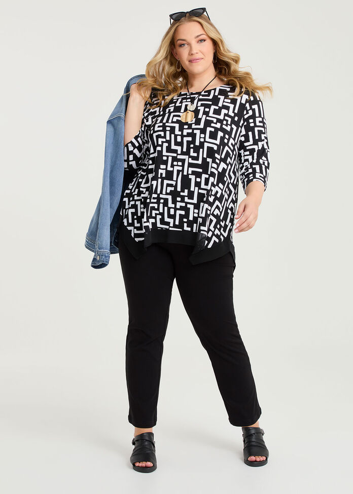 Bamboo Chiffon Hem Geo Top, , hi-res