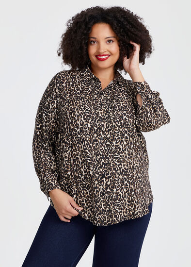 Plus Size Natural Animal Print Shirt