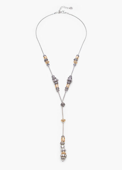 Two Tone Charm Lariat Necklace
