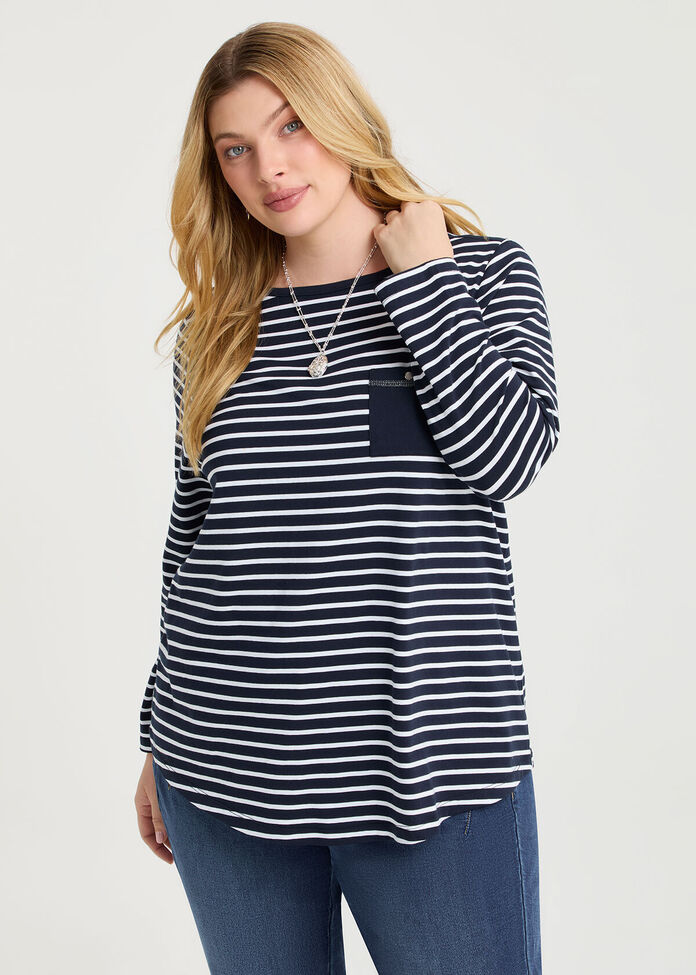 Cotton Stripe 3/4 Top, , hi-res