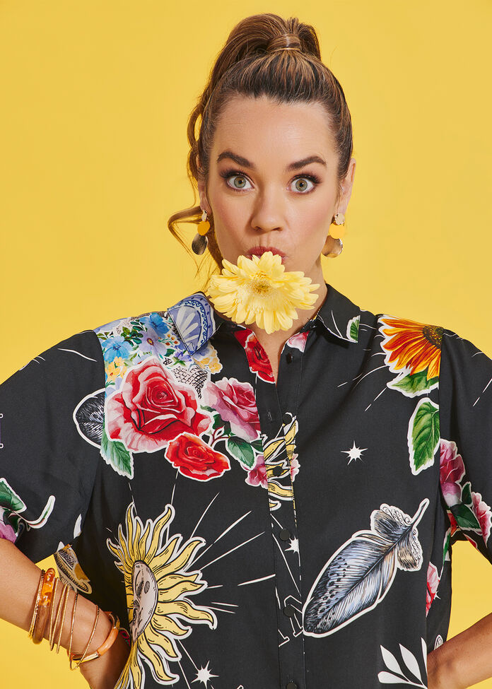 Shop Plus Size Natural Abstract Motif Shirt in Multi | Taking Shape AU