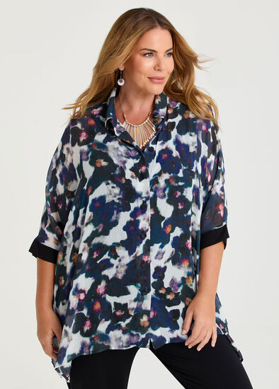 Plus Size Chiffon Blue Mist Shirt