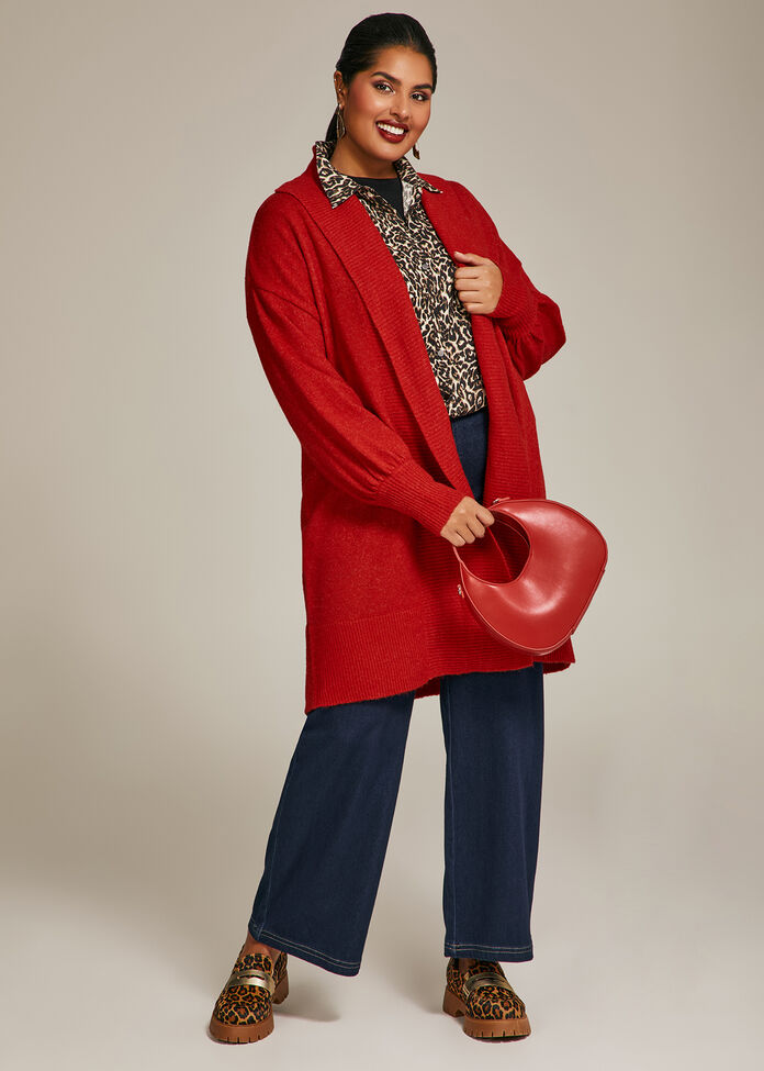 Plus Size Women's Red Lofty Balloon Sleeve Cardigan Taking Shape AU