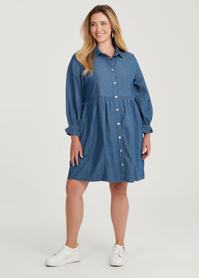 Cotton Chambray Shirt Dress, , hi-res