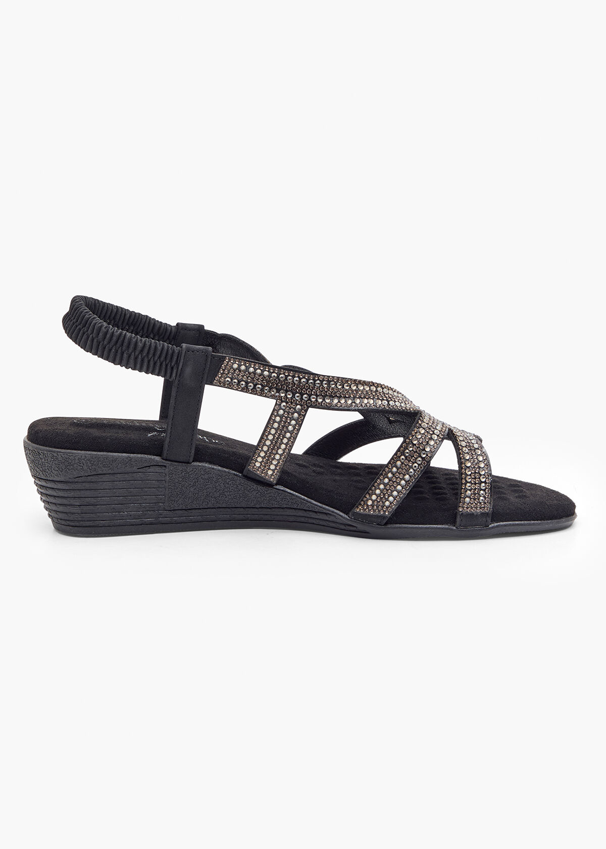 Shop Plus Size Flower Bling Wedge Sandal in Black Taking Shape NZ