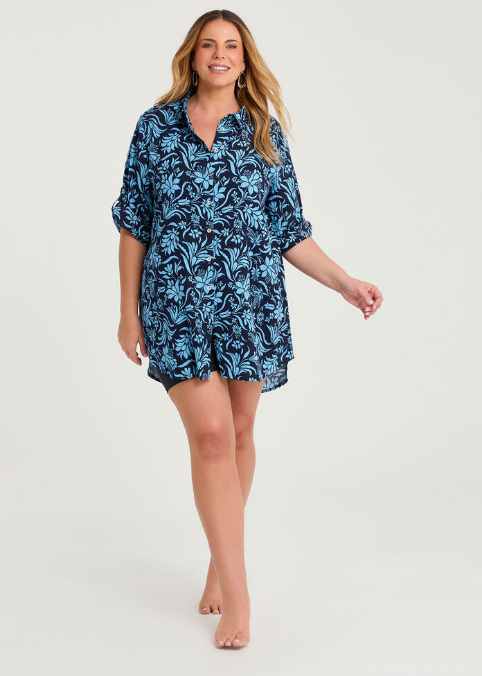 Cotton Ink Garden Cover Up Shirt, PRINT, hi-res