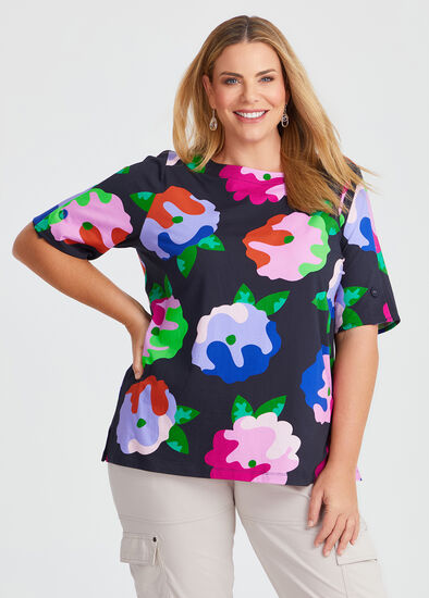 Plus Size Cotton Art Bloom T-shirt