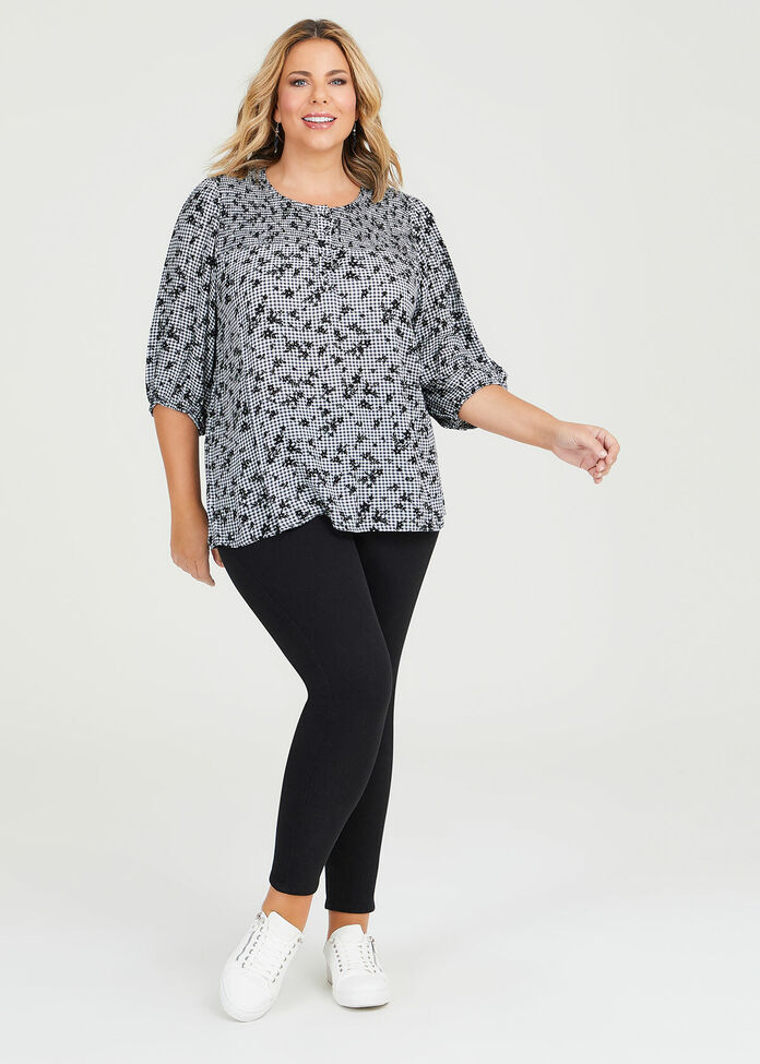 Natural Gingham Floral Top, , hi-res
