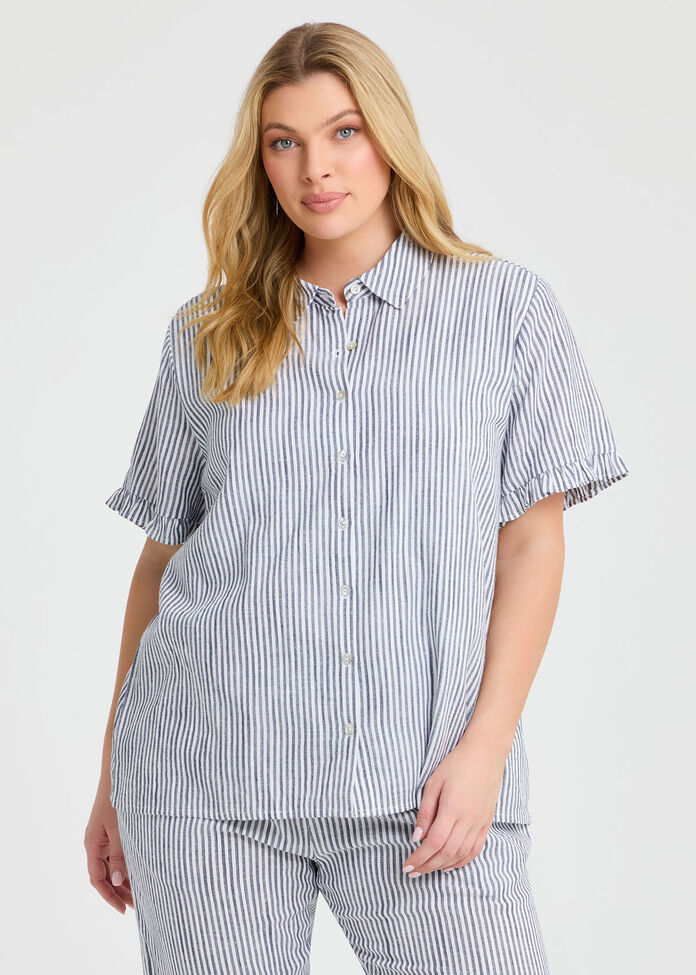 Cotton Linen Frill Shirt, , hi-res