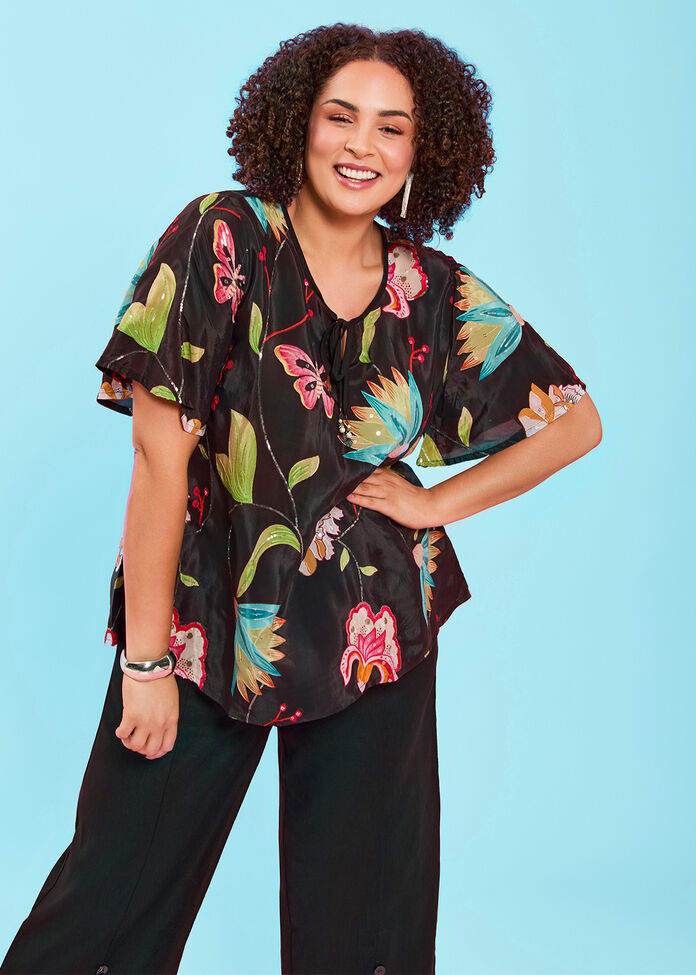 Sequin Embroidery Natural Top, , hi-res